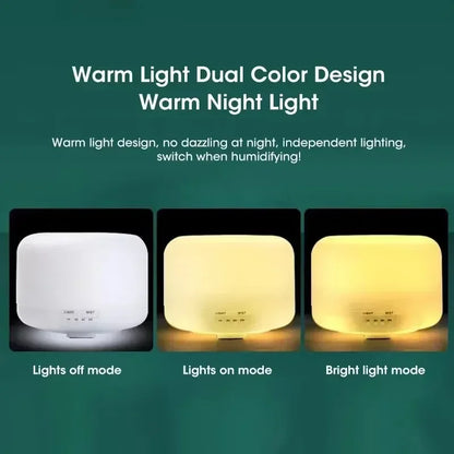 500ML Mini Humidifier USB Wood Grain Aroma Diffuser, Air Humidifier with Colorful Night Lights, Essential Oil Diffuser Machine