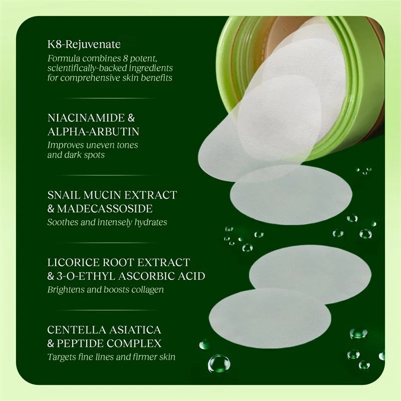 iyu Korean Skincare Toner Pads – Anti-Aging, Dark Spot Corrector & Wrinkle Care with Snail Mucin, Centella Asiatica, Niacinamide & Peptides – 100 Pads